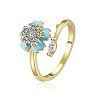 Flower Brass Micro Pave Cubic Zirconia Cuff Finger Rings for Women PW-WGD64C3-02-1