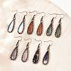 Brass Natural Mixed Stone Teardrop Dangle Earrings G-B149-15R-1