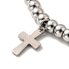 304 Stainless Steel Cross Charm Bracelet with 201 Stainless Steel Round Beads for Women BJEW-B057-24P-3