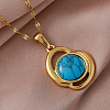 Vintage 304 Stainless Steel & Synthetic Turquoise Heart Pendant Necklaces for Women VY8520-1
