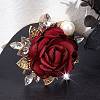 Cloth Rose with Crystal Rhinestone Brooch Pin JEWB-WH0028-12LG-4