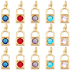 Beebeecraft 15Pcs 5 Colors Real 18K Gold Plated Brass Micro Pave Cubic Zirconia Charms ZIRC-BBC0002-32-1