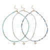 3Pcs 3 Styles Ocean Brass Turtle Pendant Faceted Round  Natural Aquamarine & Amazonite & Dyed Agate Beaded Necklaces NJEW-JN05736-2