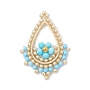 Faceted Round Dyed Natural Magnesite & Glass Seed Beaded Pendants PALLOY-MZ01097-04-1