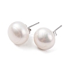 Natural Pearl Round Bead Stud Earrings X-EJEW-E298-01G-01P-1