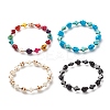 Synthetic Turquoise(Dyed) Cross & Skull Beaded Stretch Bracelet BJEW-JB08452-1