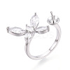 Butterfly Shape Brass Micro Pave Clear Cubic Zirconia Cuff Ring Settings for Half Drilled Beads KK-T076-47P-1