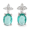 Brass Pave Cubic Zirconia Flower & Oval Stud Earrings for Women EJEW-I304-26P-2