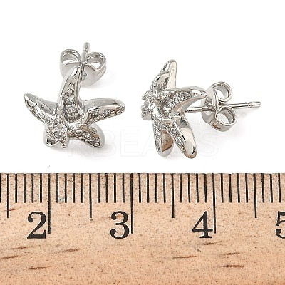 Brass Micro Pave Clear Cubic Zirconia Stud Earrings EJEW-A145-03D-P-1
