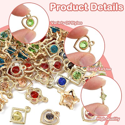 60Pcs Rack Plating Eco-Friendly Iron Rhinestone Pendants IFIN-YW0003-91-1