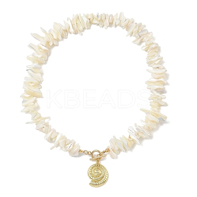 Summer Beach Brass Shell Shaped Pendant Natural Trochid Shell Chip Beaded Necklaces for Women NJEW-JN06107-1