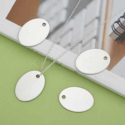 Tarnish Resistant 201 Stainless Steel Oval Stamping Blank Tag Pendants X-STAS-S031-04-1
