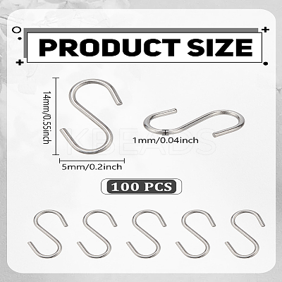 100Pcs 304 Stainless Steel S Hook Clasps FIND-LP0003-44-1