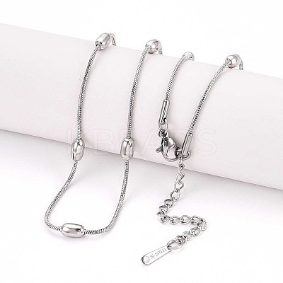 1.2MM 304 Stainless Steel Oval Beads Snake Chain Necklaces NJEW-N058-14P-1
