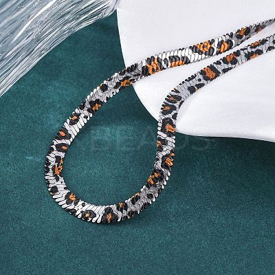 304 Stainless Steel Leopard Print Flat Snake Chain Necklaces for Women NJEW-A044-02B-P-01-1