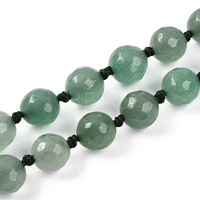 8mm Faceted Round Natural Green Aventurine Beaded Necklaces X-NJEW-F327-01A-02-1