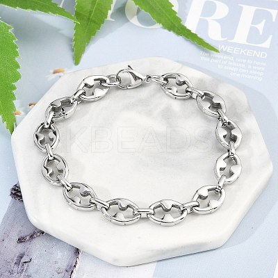 304 Stainless Steel Oval Link Chain Bracelets for Women Men BJEW-F488-48B-P-1