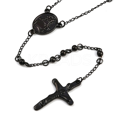 Men's Rosary Bead Necklace with Crucifix Cross NJEW-I011-4mm-04-1