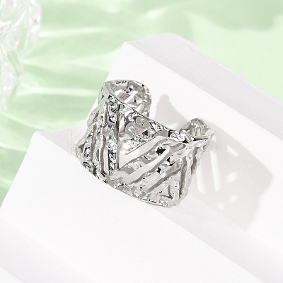 304 Stainless Steel Hollow Out Triangle Cuff Rings RJEW-G370-01P-1