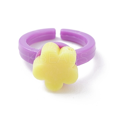 Handmade Flower Polymer Clay Cuff Ring for Teen Girl Women RJEW-JR00403-1