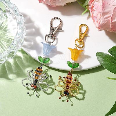 Bees Handmade Glass Seed Beads Pendants Decorations HJEW-MZ00069-1