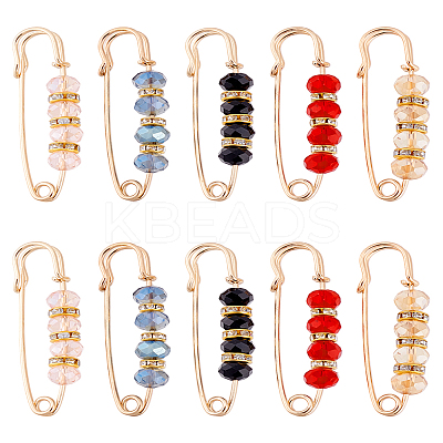 10Pcs 5 Colors Rodelle Glass Beaded Kilt Pins JEWB-LP0001-02-1