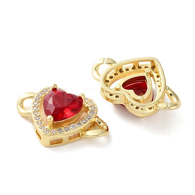 Rack Plating Brass Cubic Zirconia Heart Connector Charm KK-C084-06G-1