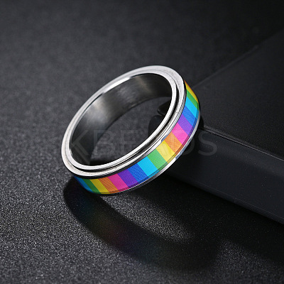 Rainbow Color Pride Flag Enamel Rectangle Rotating Ring RABO-PW0001-038E-1