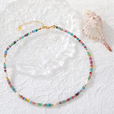 1Pc Rondelle Natural Agate & Pearl & Brass Beaded Necklaces for Women NJEW-SZ0001-69-1