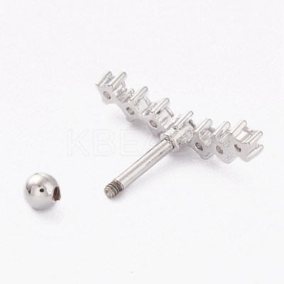 Brass Micro Pave Clear Cubic Zirconia Barbell Cartilage Earrings AJEW-P017-09P-1