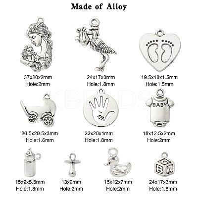 100Pcs 10 Styles Tibetan Style Alloy Pendants TIBEP-CJ0002-82-1