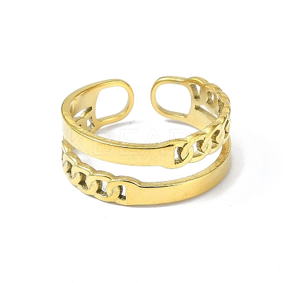 Ion Plating(IP) 304 Stainless Steel Open Cuff Ring RJEW-L109-024G-1