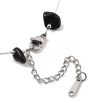 Natural Obsidian Nuggets Link Chain Necklaces NJEW-H041-06P-04-1