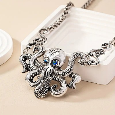 Bohemian Octopus Alloy Indicolite Rhinestone Pendant Necklaces FS-WG0239D-02-1