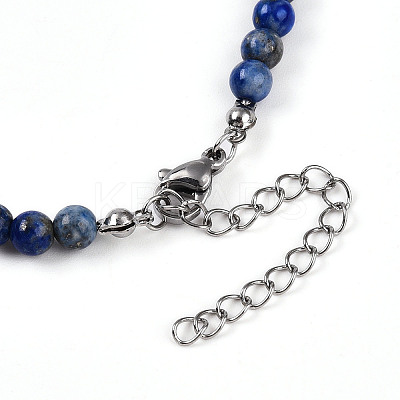 Natural Lapis Lazuli 4.5mm Round Beaded Flower Pendant Necklaces NJEW-T016-04C-1