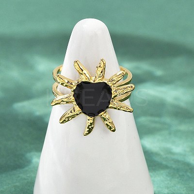Heart Sun 304 Stainless Steel Enamel Finger Rings for Women RJEW-G355-08G-1