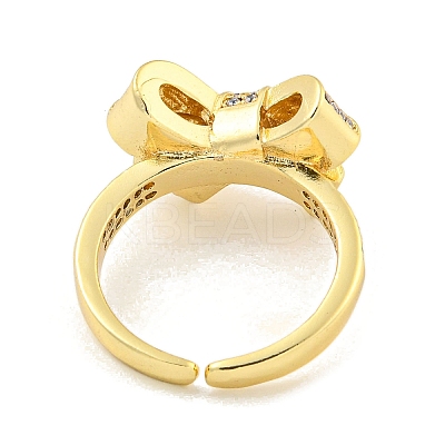 Brass Micro Pave Clear Cubic Zirconia Bowknot Open Cuff Ring for Women LS-RJEW-M173-04B-G-1