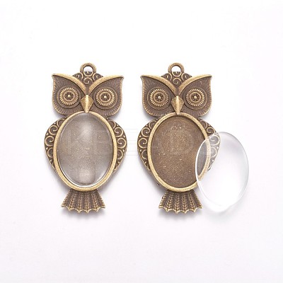 Vintage Adjustable Iron Owl Finger Ring Settings and Alloy Cabochon Bezel Settings FIND-X0010-02AB-1