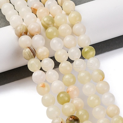 Natural Green Banded Calcite(Afghan Jade) Beads Strands G-B130-8mm-01-1