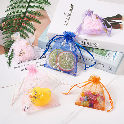 100Pcs 2 Style Gold Stamping Butterfly Rectangle Organza Gift Bags OP-KS0001-01-1