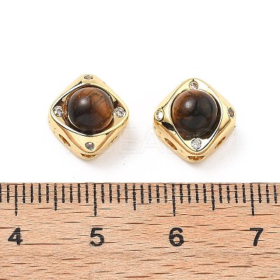 Brass Pave Natural Tiger Eye Rhombus Multi-Strand Links KK-B129-26B-02G-1