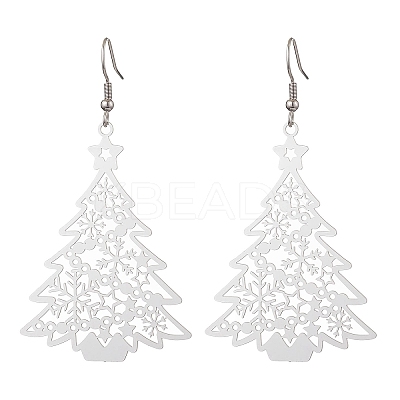 Non-Tarnish Hollow Christmas Tree 201 Stainless Steel Dangle Earrings for Women EJEW-JE05876-1