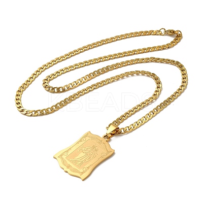 Rectangle with Virgin Mary Pendant Necklaces NJEW-C043-01G-1