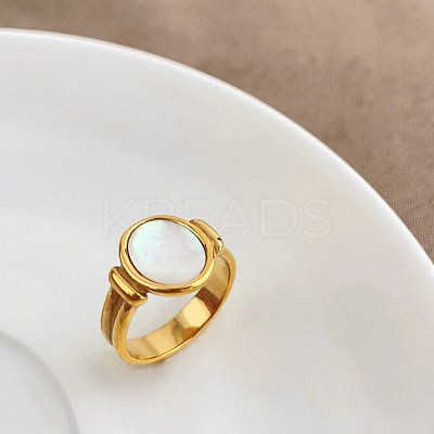 Retro Fashionable 304 Stainless Steel and Shell Finger Rings FS-WG8030D-03-1