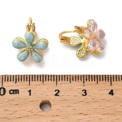 Flower Brass Enamel Hoop Earrings EJEW-P308-08G-1
