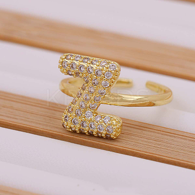 Brass Micro Pave Clear Cubic Zirconia Initial Cuff Rings FS-WGB210B-26-1