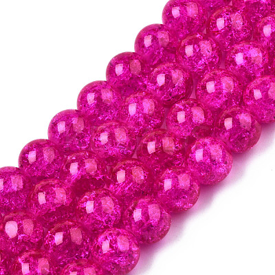 1Strand Fuchsia Transparent Crackle Glass Round Beads Strands X-CCG-Q001-10mm-08-1