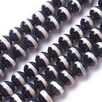 Natural Tibetan Striped Pattern dZi Agate Beads Strands G-P425-03D-8mm-1