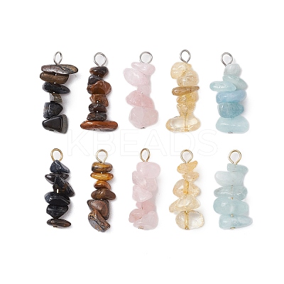 10Pcs 5 Colors 12 Constellation Natural Aquamarine & Citrine & Rose Quartz & Tiger Eye & Dyed Blue Tiger Eye Pendants PALLOY-JF02839-08-1