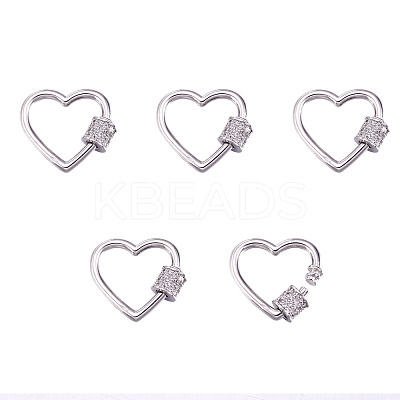 Brass Micro Pave Clear Cubic Zirconia Screw Carabiner Lock Charms ZIRC-E164-07P-1